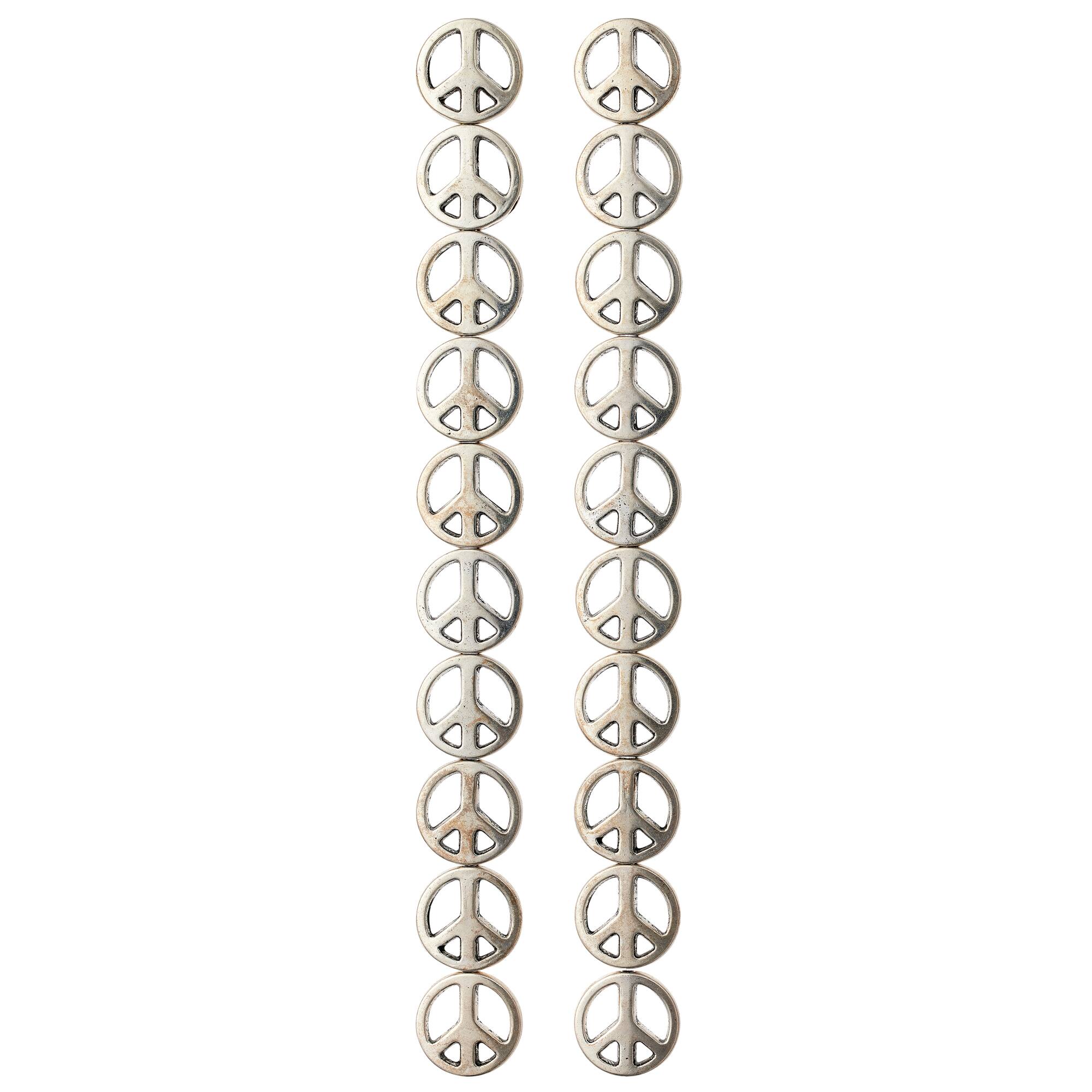 Silver Metal Peace Beads, 13mm by Bead Landing™